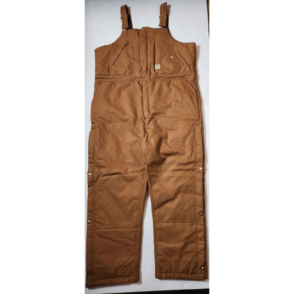 Carhartt Men’s Brown Insulated Bib Overalls XL Regular Loose Fit
